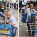 Edwin Super Bejo manggul dagangan roti di pasar.
