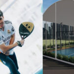 Atta Halilintar duduk di lapangan padel dan tampak desain lapangan rooftop kaca.